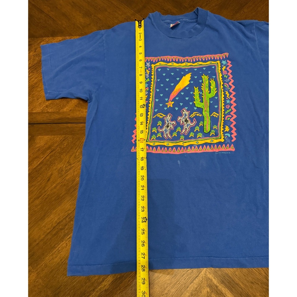 Vintage 1991 Fruit of the Loom Coyote Cactus T-Shirt XL Blue Single Stitch USA - Picture 3 of 4